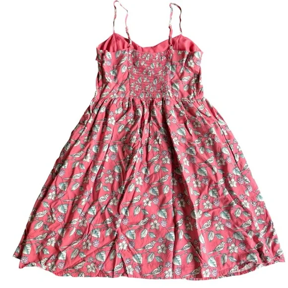 Lauren Conrad Coral Bird Print Spaghetti Strap Apron Sundress Size 4 - Picture 5 of 6